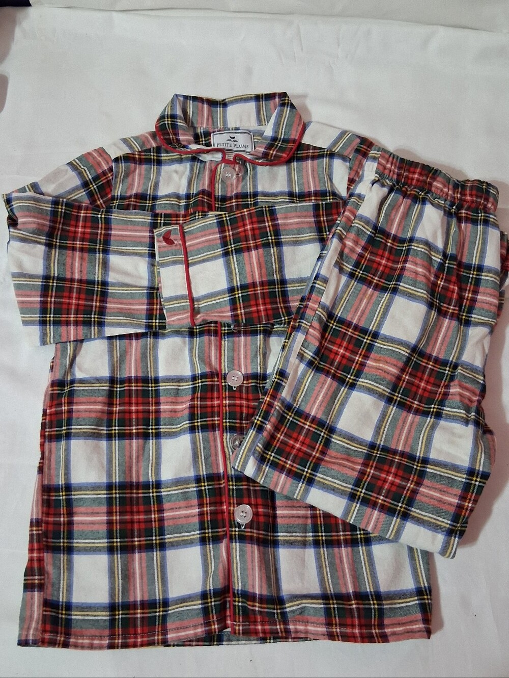 Petite Plume Kid's Brushed Twill Pajama Set in Balmoral Tartan.
